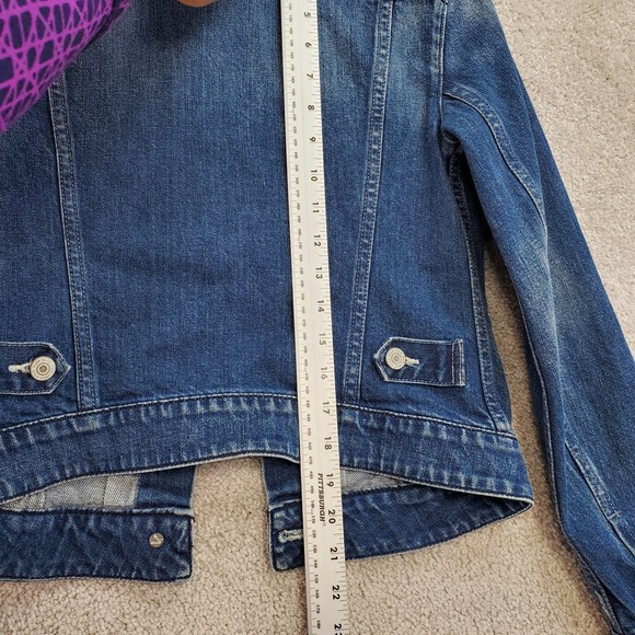 Vince Trucker Jacket Womens XS Blue Denim Y2K Stretch Biker 90s Distress Cowgirl - Picture 9 of 12